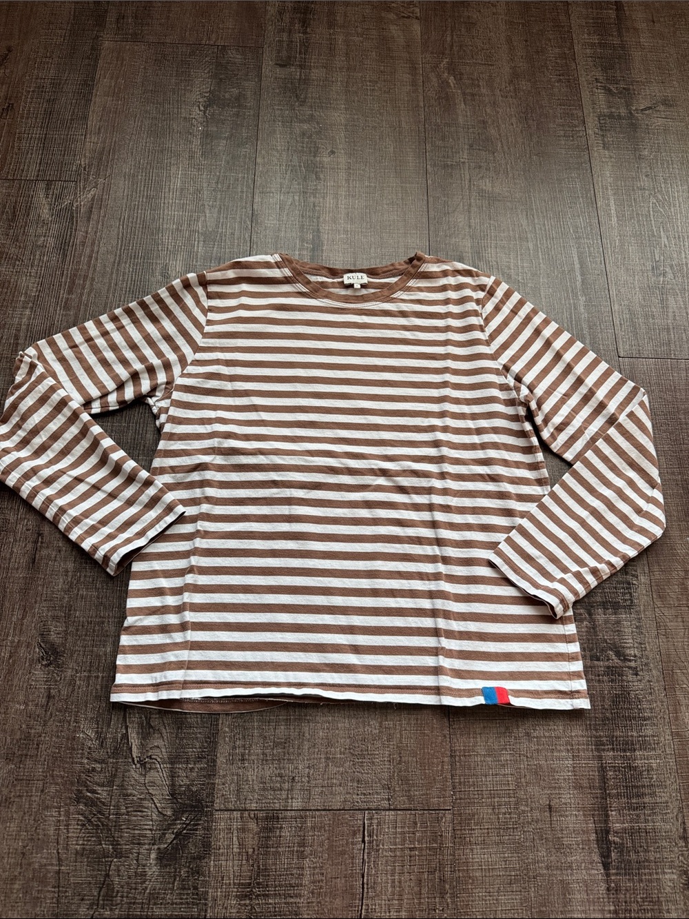 KULE women’s Brown and White Striped Long Sleeve Top
